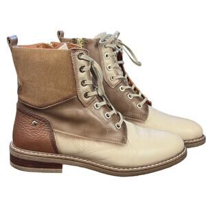 Pikolinos Aldaya Marfil Women's Mixed Media Ankle Boots Laces Zipper Size 7.5